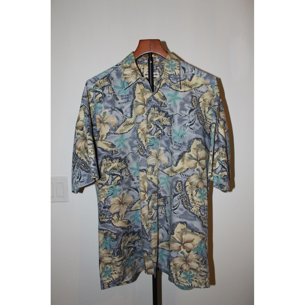 VTG Pierre Cardin Men's Short‎ Sleeve Button Up Shirt Map Floral Print Size L